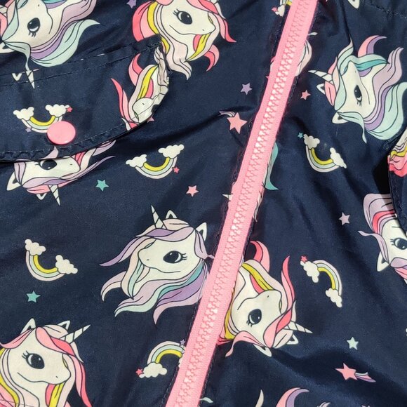 H&M 8-9Y Unicorn Lightweight Girls Jacket Navy Rainbow Detachable Hood Jacket - Picture 9 of 11